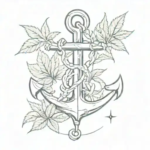 weed leaf and anchor intertwined tattoo design idea