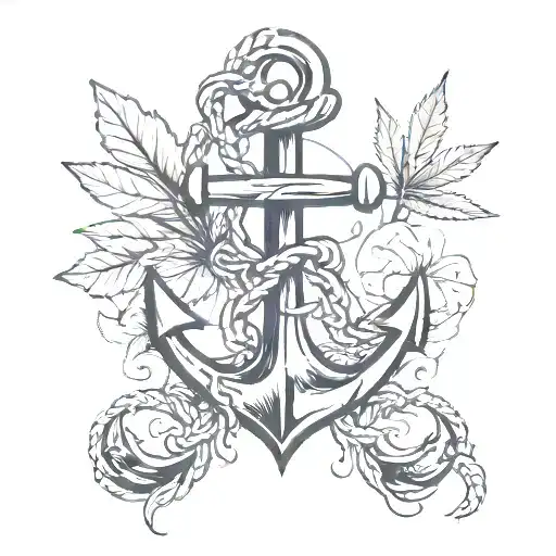 weed leaf and anchor intertwined tattoo design idea
