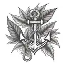 weed leaf and anchor intertwined tattoo design idea