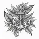 weed leaf and anchor intertwined tattoo design idea