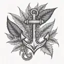 weed leaf and anchor intertwined tattoo design idea