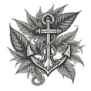 weed leaf and anchor tattoo design idea