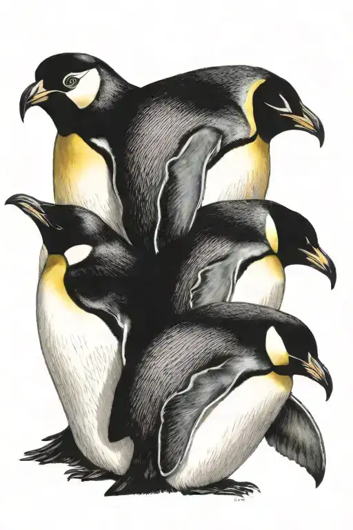 Emperor penguins with a puffin back to back tattoo design idea
