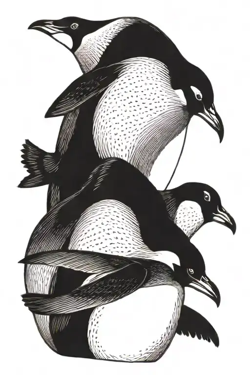 penguins with a puffin back to back tattoo design idea