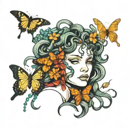 Medusa surrounded by butterflies  tattoo design idea