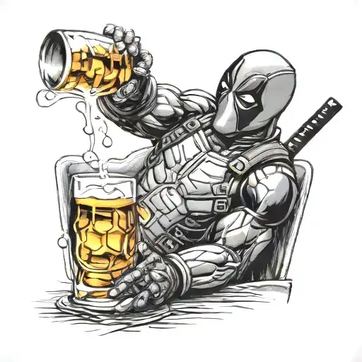 deadpool drinking whiskey  tattoo design idea