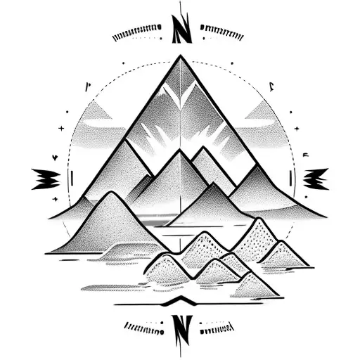 compass with mountains panorama in the background and the text "Journey before Destination" tattoo design idea
