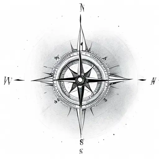 a compass above a door frame and mountains arounds tattoo design idea
