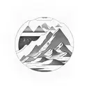a portal with mountains around tattoo design idea