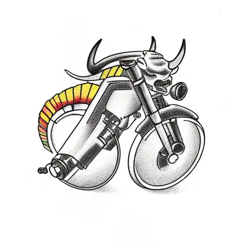 motorcycle wheel with bull horns tattoo design idea