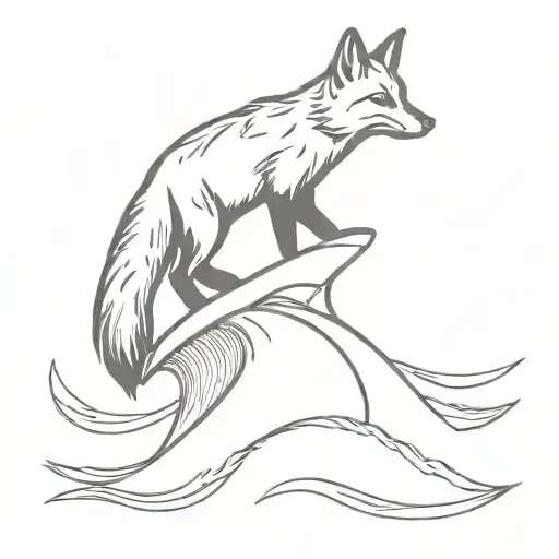 fox and ocean wave surfing tattoo design idea