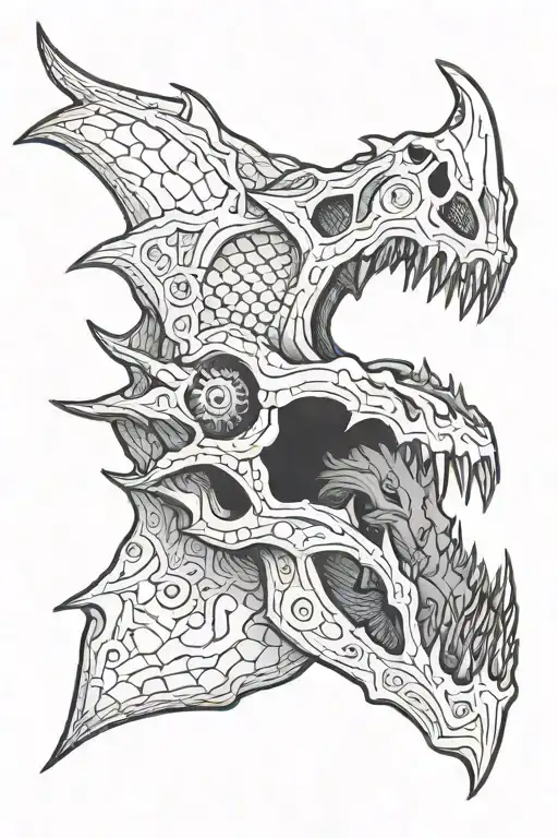 vikining and mythosaur skull tattoo design idea