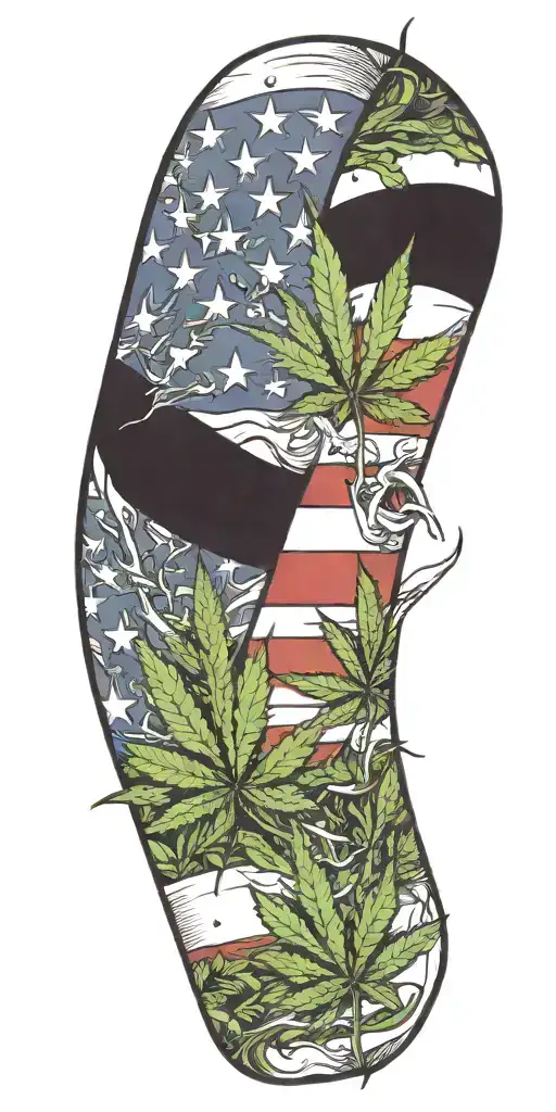 weed and ameican flag intertwined tattoo design idea