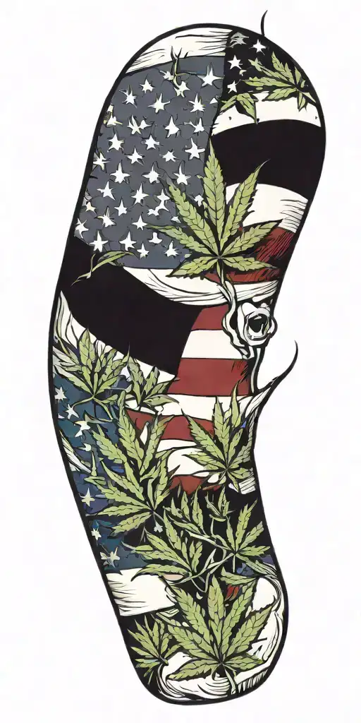 weed and ameican flag intertwined tattoo design idea