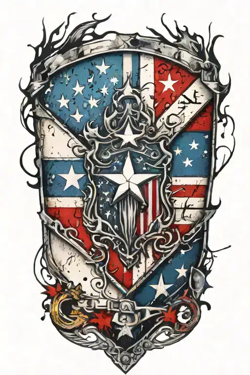 american flag texas flag  shield crossed fire tattoo design idea
