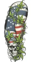 weed and ameican flag intertwined tattoo design idea