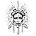 indigenous Mexican woman with headdress  tattoo design idea