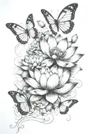 stages of a lotus bloom transitioning into butterflies scattering from the bloom in a curved trail tattoo design idea