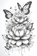 stages of a lotus bloom transitioning into butterflies scattering from the bloom in a trail tattoo design idea