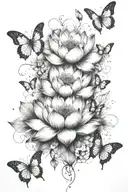 stages of a lotus bloom transitioning into butterflies scattering from the bloom in a trail tattoo design idea