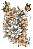 lotus flower bloom in stages transforming into a butterflies scattering in a trail tattoo design idea