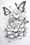 stages of a lotus bloom transitioning into butterflies scattering from the bloom in a curved trail tattoo design idea