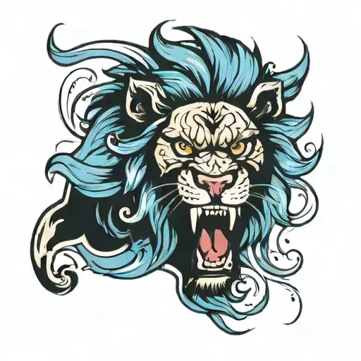 blue eye angry lion roaring tattoo design idea