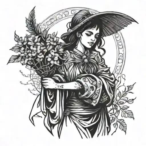 gothic shrine maiden carrying a sheaf tattoo design idea