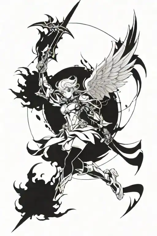 Combine elements of anime girl and angels to create a celestial warrior tattoo design tattoo design idea