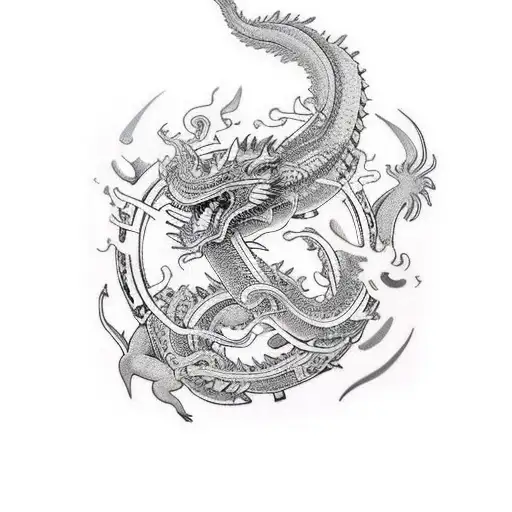 mechanical leg sleeve tattoo with mechanical dragon and mechanical tiger and mechanical fudog tattoo design idea