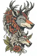 wolf ram and stag head tattoo design idea
