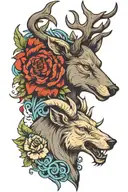wolf ram and stag head tattoo design idea