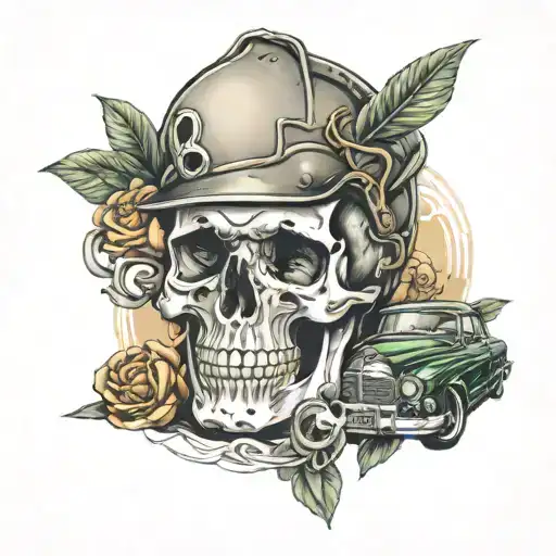 skull with mercedes benz e190 tattoo design idea