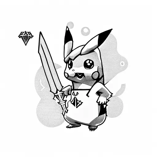 pikachu with master sword of link and mario cup tattoo design idea