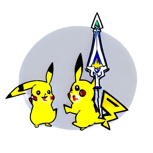 pikachu with master sword of the legend of zelda in rith hand  tattoo design idea