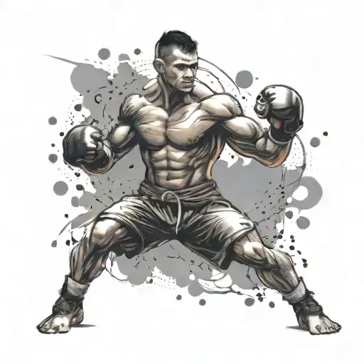 Create a dynamic tattoo design featuring a powerful kickboxer in action, showcasing strength and determination tattoo design idea