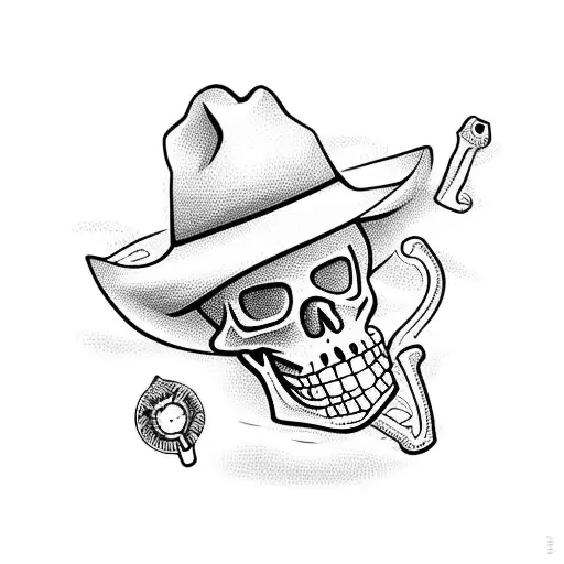 dancing skeleton with cowboy hat and a revolver tattoo design idea