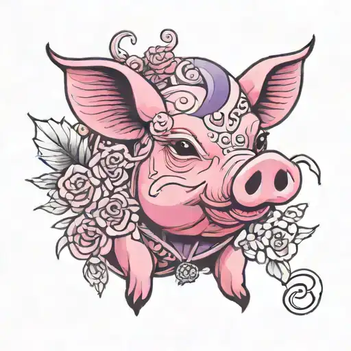 Pink & purple pig tattoo design idea