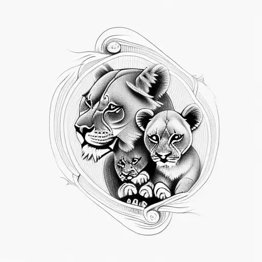 lioness with two baby lions  tattoo design idea