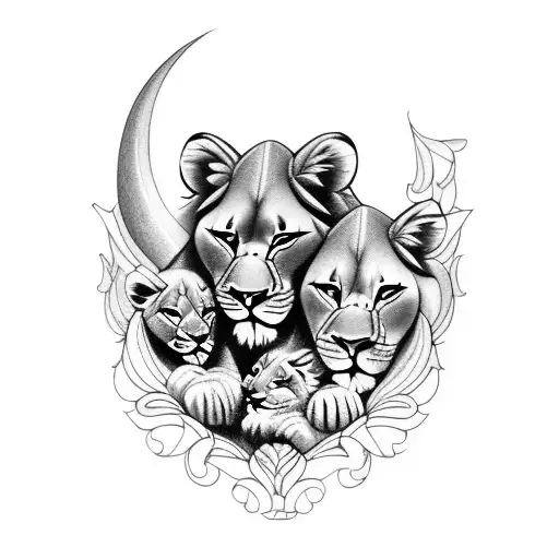 lioness with two baby lions  tattoo design idea