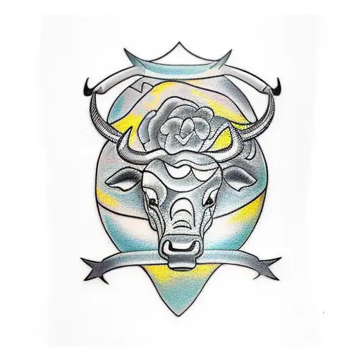  bull tattoo on chest with "est. 2003" in gothic style  tattoo design idea