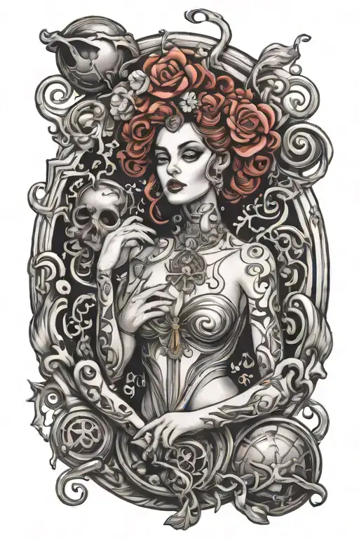 alchemy symbol sexy lady tattoo design idea