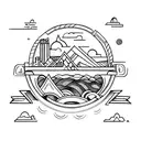 A tattoo design inspired by mythology and history, featuring a city skyline and a vintage camera tattoo design idea