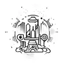 A tattoo design inspired by mythology and history, featuring a city skyline and a vintage camera tattoo design idea