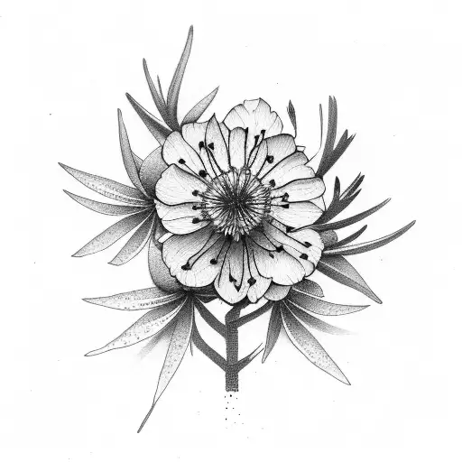 Cherry Blossom, Sagebrush and Cornflower bouquet tattoo design idea