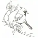 cardinal and butterfly emerging tattoo design idea