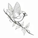 cardinal and butterfly emerging tattoo design idea