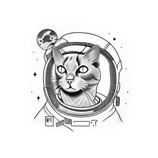 Black cat astronaut tattoo design idea