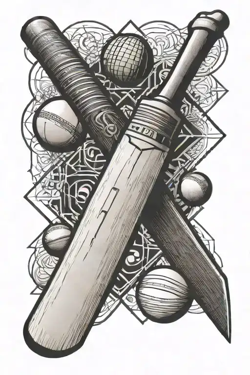 cricket bat and ball tattoo design idea