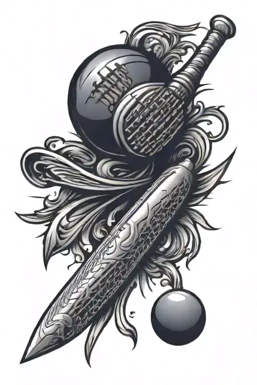 cricket bat and ball tattoo design idea